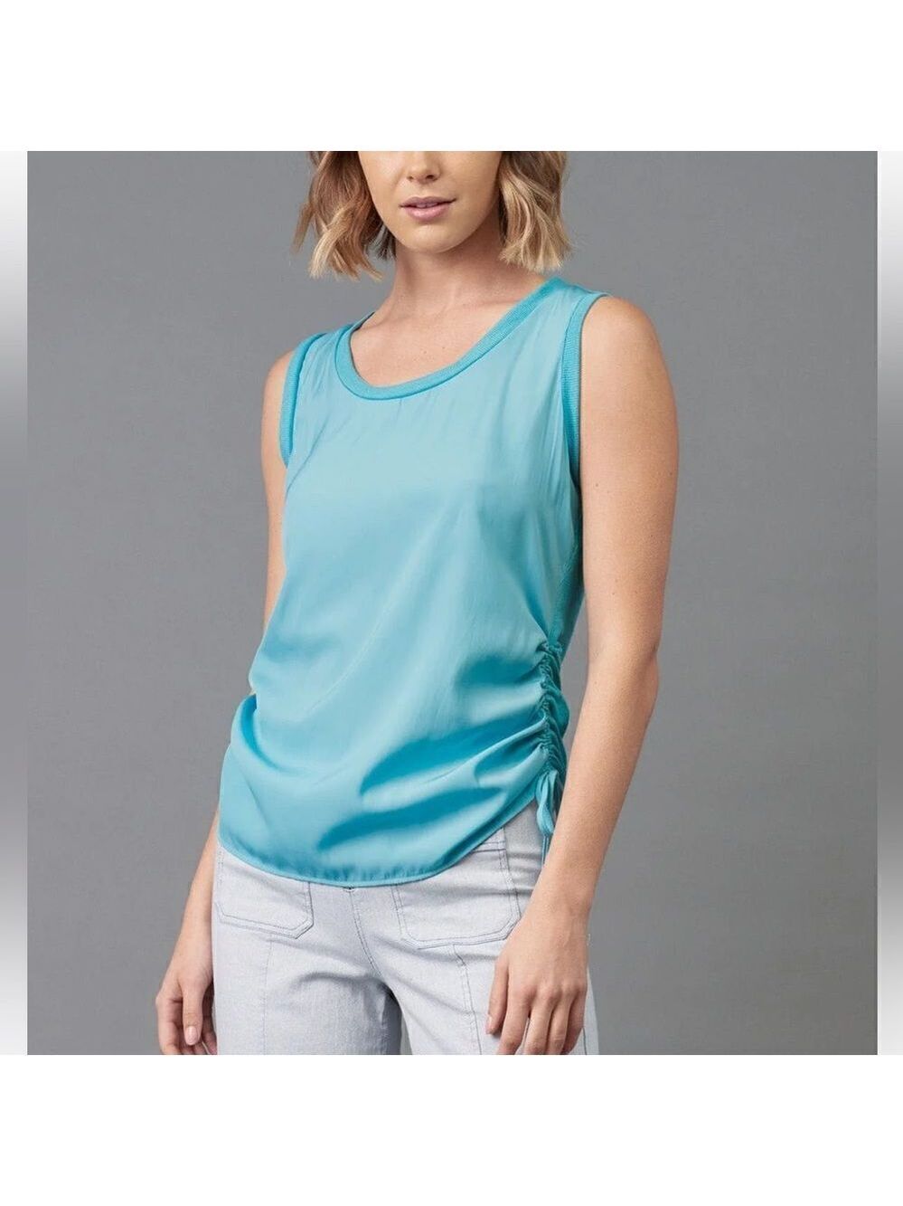 NEW Lola and Sophie Hybrid Side Drawstring Tank Turquoise Large